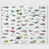 各種カラフル飛行機・ヘリコプター ラッピングペーパー (フラット)