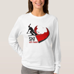 合う女性"ハート"のフード付はとスキーをします Tシャツ