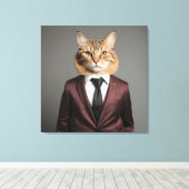 合おもしろい服の猫 キャンバスプリント (インサイチュ (ウッドフロア))
