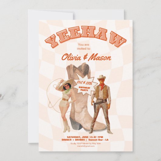 合同パーティー招待 ウェスタンコウボーイ ブーツ 招待状 (正面)