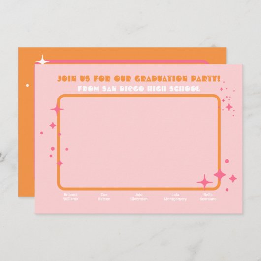 合同ヒッピー写真卒業パーティー5人 招待状 (正面/裏面)