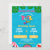 合同プールパーティー誕生日おめでとう 招待状 (正面)