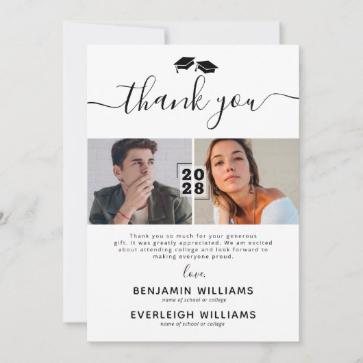 合同卒業式2枚写真感謝カード サンキューカード (正面)
