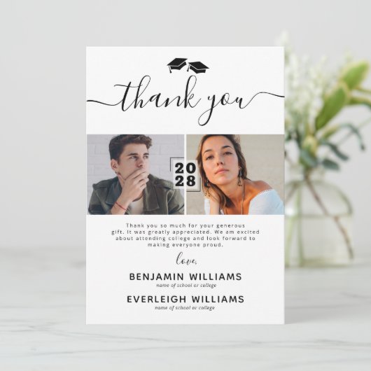 合同卒業式2枚写真感謝カード サンキューカード (スタンド正面)