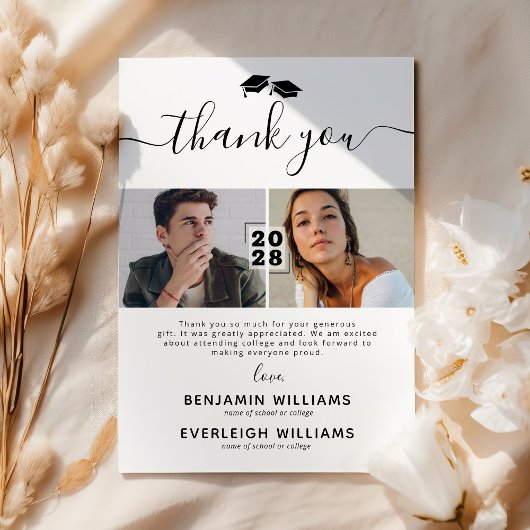 合同卒業式2枚写真感謝カード サンキューカード