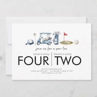 合同誕生日パーティー - みんなでゴルフしよう - ゴルフをテーマにしたパーティー 招待状