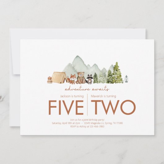 合同誕生日パーティー - アドベンチャーへの誘い テーマ 招待状 (正面)
