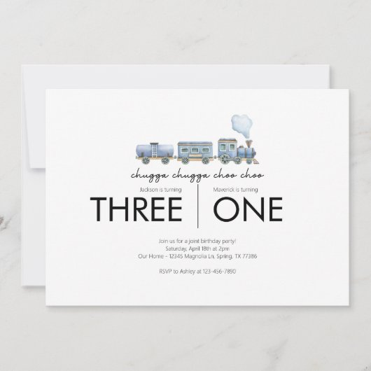 合同誕生日パーティー - 電車のテーマ 招待状 (正面)