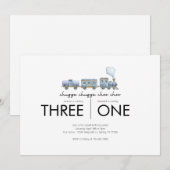 合同誕生日パーティー - 電車のテーマ 招待状 (正面/裏面)