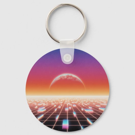 合成波レトロ – 未来的な風景 キーホルダー (正面)