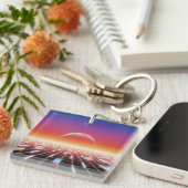 合成波レトロ – 未来的な風景 キーホルダー (正面右)