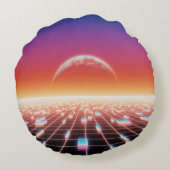 合成波レトロ – 未来的な風景 ラウンドクッション (裏面)