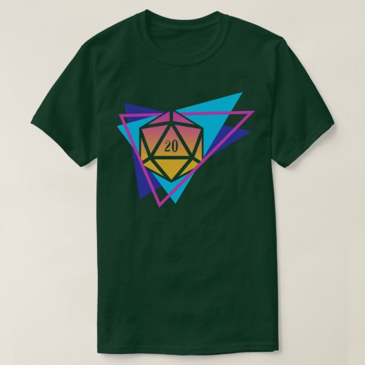 合成波多面体D20サイコロレトロ卓上RPG Tシャツ (デザイン正面)
