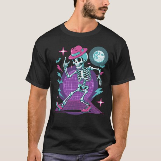 合成波踊りスケルトンレトロ80sハロウィーン tシャツ (正面)