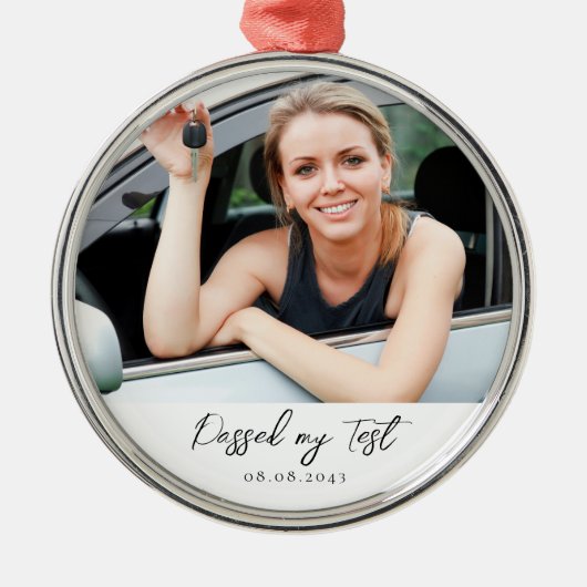 合格ドライビングテストおめでとう写真記念 メタルオーナメント (正面)