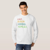 合気道ユーモ食べーム:睡眠、合気道リピートおもしろいティー Tシャツ (正面フル)
