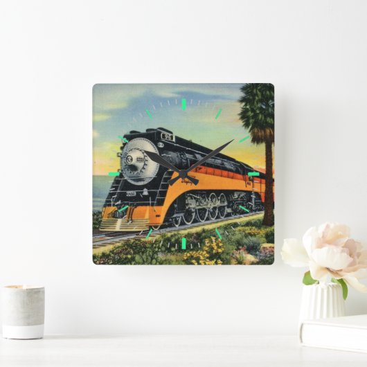 合理化された蒸気機関車 スクエア壁時計 (ホーム)