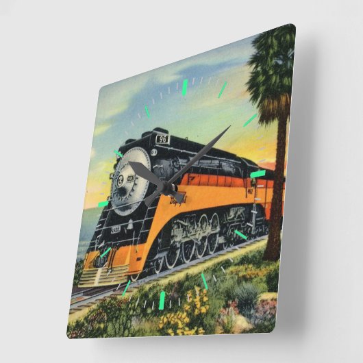 合理化された蒸気機関車 スクエア壁時計 (傾斜)