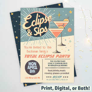 合計太陽のEclipseおよびSips 2024レトロウォッチパーティー 招待状