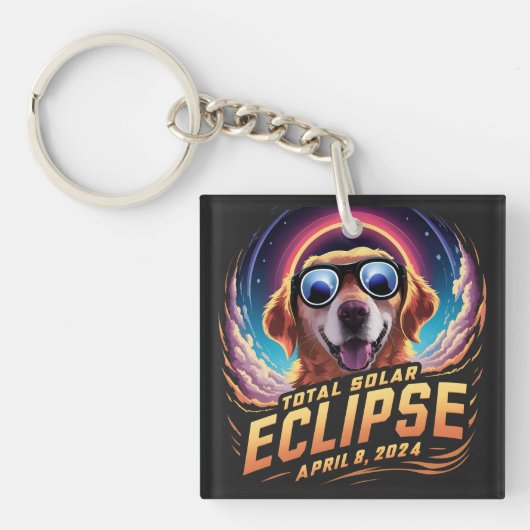 合計太陽のEclipse 2024ゴールデンレトリバー愛好家 キーホルダー (正面)