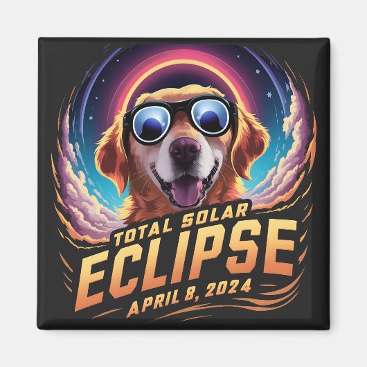 合計太陽のEclipse 2024ゴールデンレトリバー愛好家 マグネット (正面)