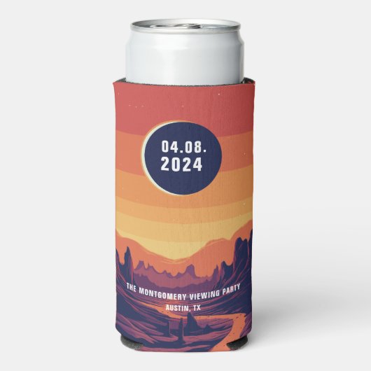 合計太陽のEclipse 4.8.2024のカスタム場所 スリム缶クーラー (Seltzer裏面)