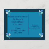 合計誕生日少年の青い日付保存 案内ポストカード (裏面)