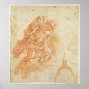 吊り下げ天使と建築スケッチ, c.1600 ポスター