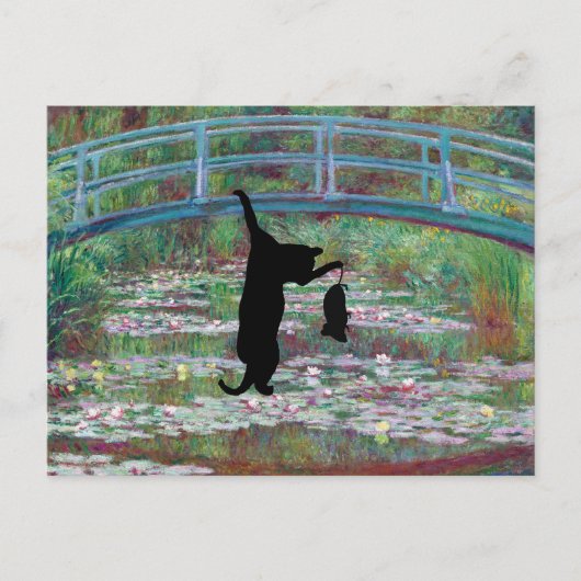 吊るされた黒猫とネズミ ポストカード (正面)