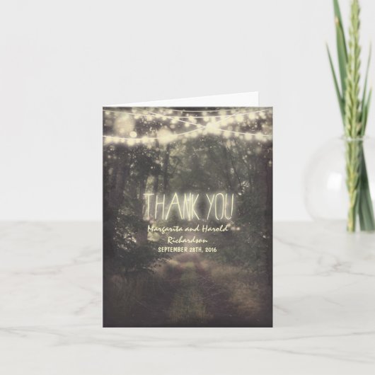 吊るしライトと木の結婚式の感謝カード サンキューカード (正面)