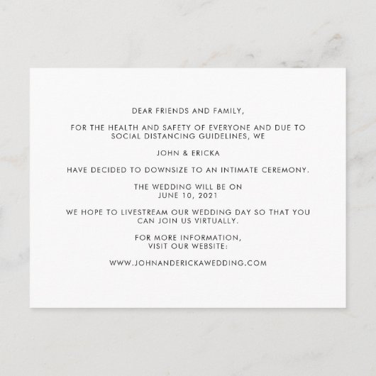 同じ大きな愛 小さな結婚式の写真発表 インビテーションポストカード (裏面)