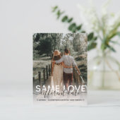 同じ恋違うの日結婚付のタイポグラフィ 案内ポストカード (スタンド正面)