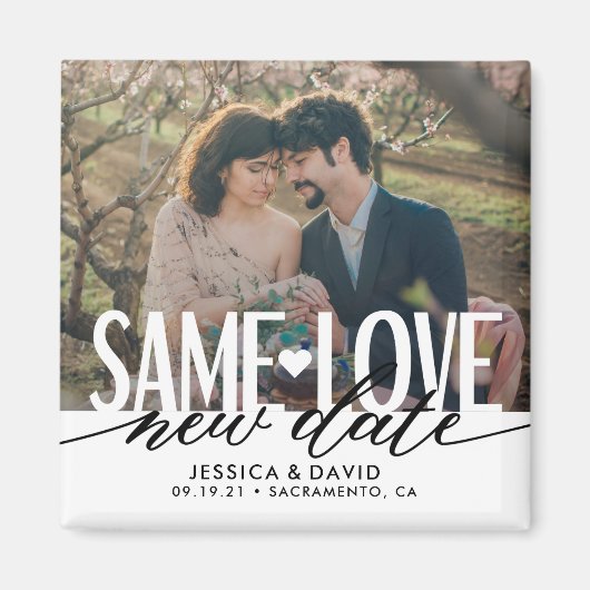 同じ愛の新しい日付の結婚式の日付を保存 マグネット (正面)