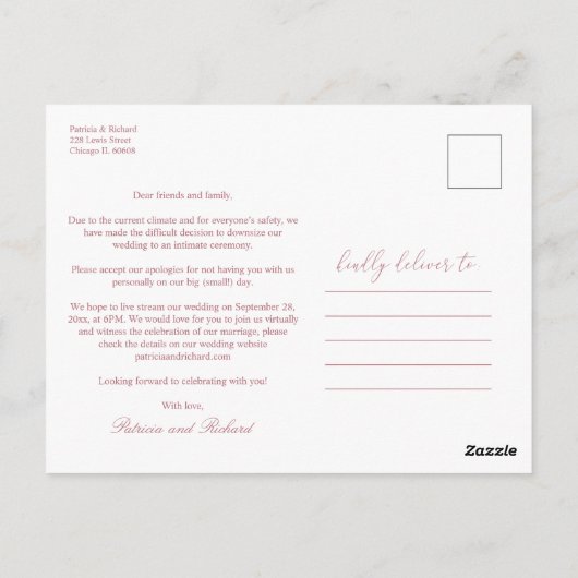 同じ愛を小さくするウェディング シンプル エレガント 3枚の写真 ポストカード (裏面)