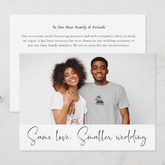 同じ愛 小さな結婚式 縮小 フォト スクリプト 案内状 (正面/裏面)