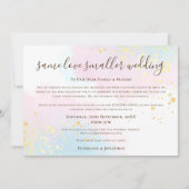 同じ愛 小規模な結婚式 スクリプト ピンク ティール ゴールド 案内状 (正面)