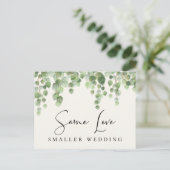 同じ愛 小規模な結婚式 ユーカリのグリーン 案内ポストカード (スタンド正面)