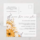 同じ愛 新しい計画 日付 黄色 灰色 花のウェディング 案内ポストカード (正面/裏面)