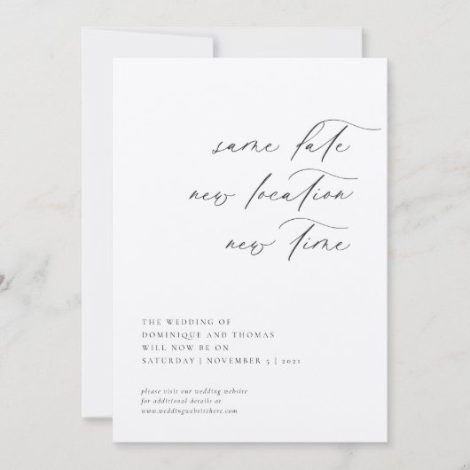 同じ日付新しい場所プランの新しい時間変更 招待状 (正面)