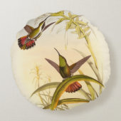 同じ花のために向けている2羽のカラフルなハチドリ ラウンドクッション (裏面)