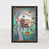 同じ鳥が集まる ハロウィンのフクロウと少女 カード (正面)