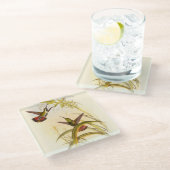 同カラフルじ花を目指すハチドリ二羽 ガラスコースター (アングル)