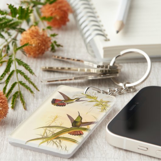 同カラフルじ花を目指すハチドリ二羽 キーホルダー (正面右)