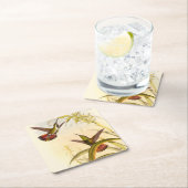 同カラフルじ花を目指すハチドリ二羽 スクエアペーパーコースター (インサイチュ)