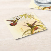 同カラフルじ花を目指すハチドリ二羽 スクエアペーパーコースター (アングル)