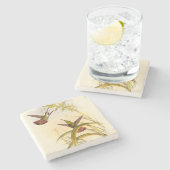 同カラフルじ花を目指すハチドリ二羽 ストーンコースター (横)