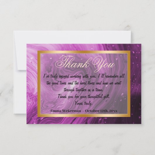 同僚とピンク大理石、金ゴールド枠 ノートカード (正面)