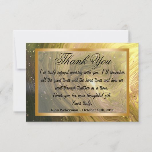 同僚とブライトイエロー大理石、金ゴールド ノートカード (正面)