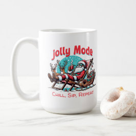 同僚へのプレゼントに最適な「Jolly Mode Santa Chill Sip Repeat」 コーヒーマグカップ