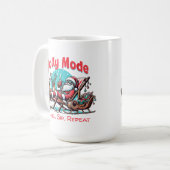 同僚へのプレゼントに最適な「Jolly Mode Santa Chill Sip Repeat」 コーヒーマグカップ (正面左)